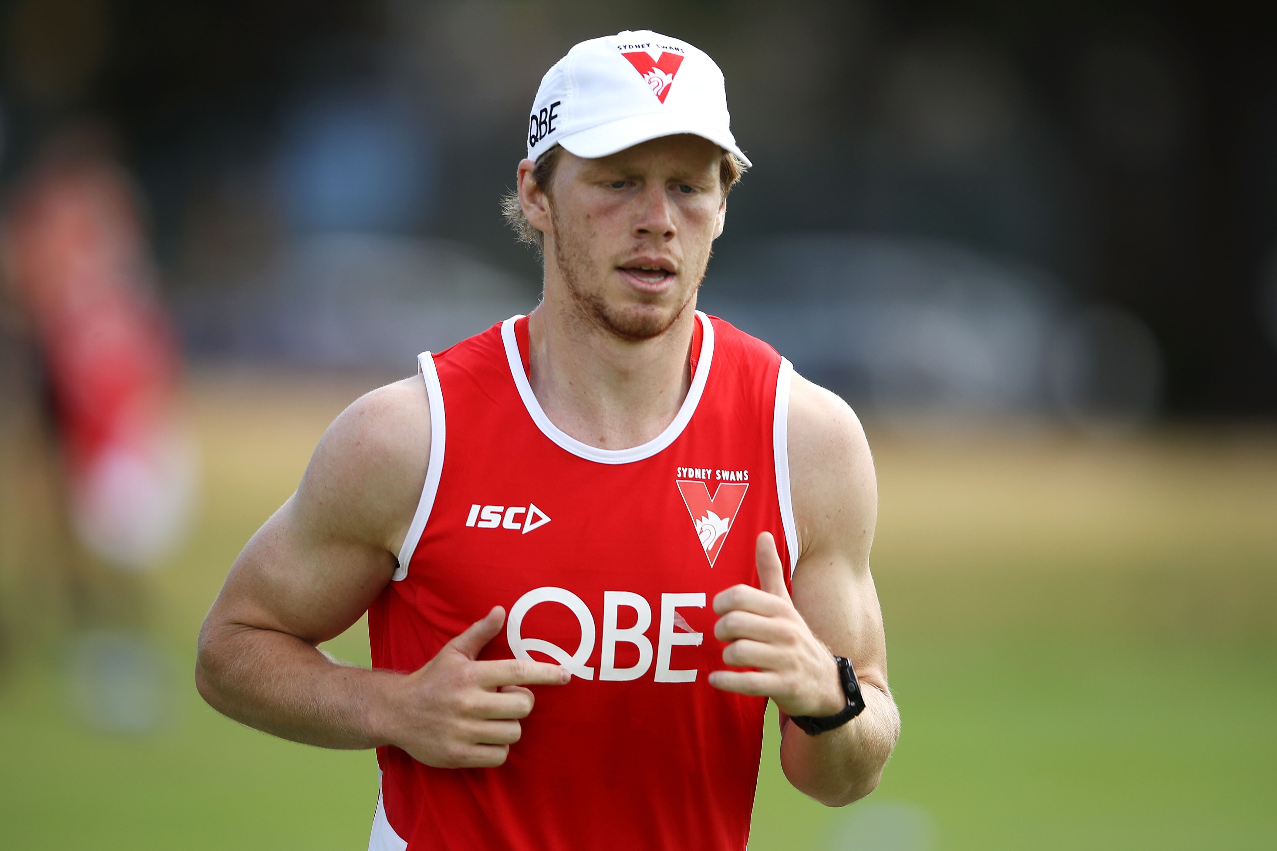 AFL 2018 Training - Sydney Swans 121118 SYDNEY, AUSTRALIA - NOVEMBER 12: Callum Mills runs during a Sydney Swans AFL training session at Bat and Ball Oval on November 12, 2018 in Sydney, Australia. (Photo by Mark Kolbe/Getty Images)